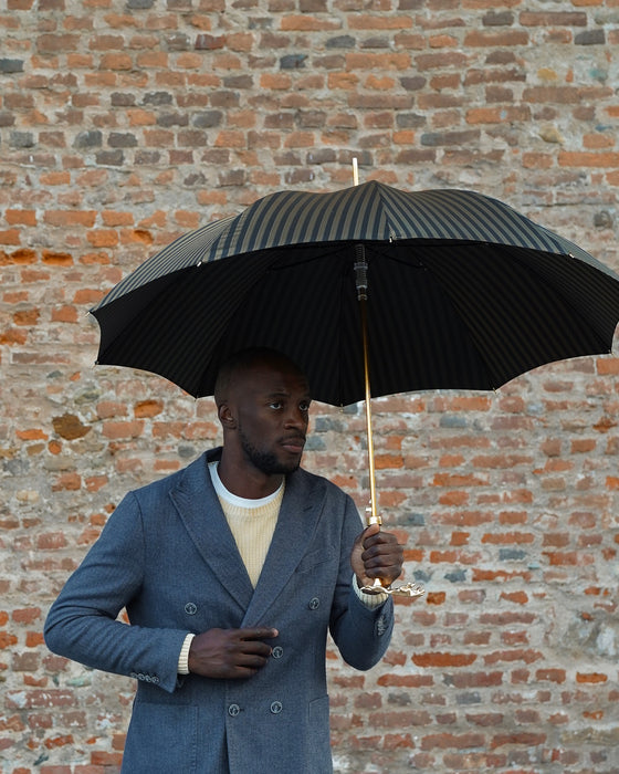 Luxury Men's Pinstripe Umbrella with Gold-Plated Jaguar Handle