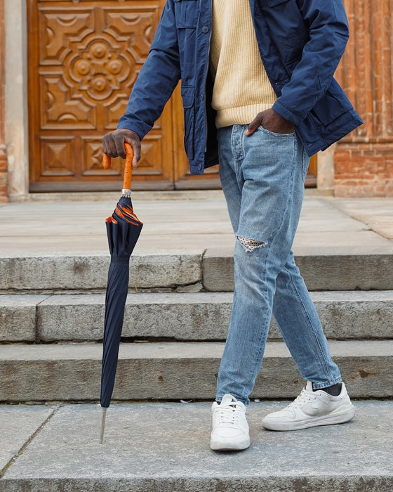 Chic Elegant Men's Umbrella with Orange Ostrich Leather Handle