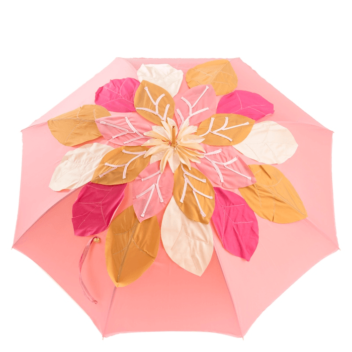 Pink Double Cloth Leaves Print Umbrella for Women