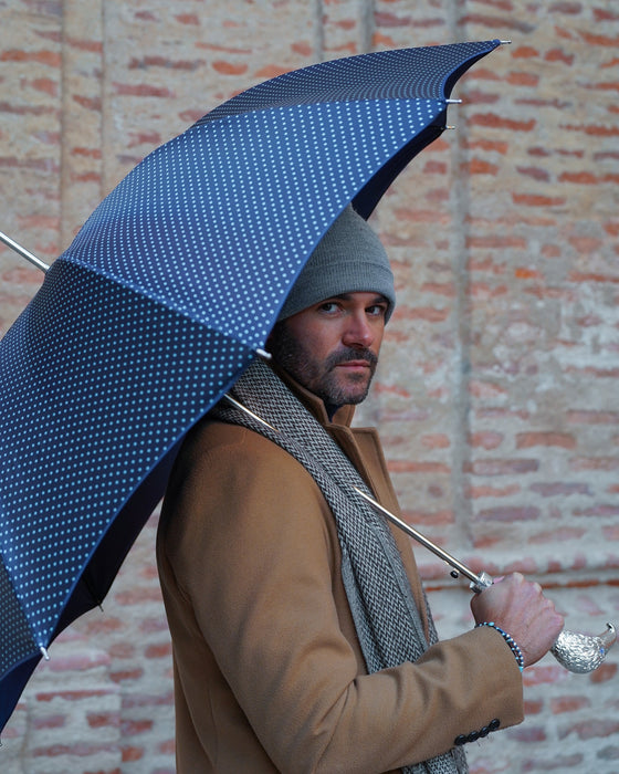 Unique Elegant Men's Umbrella Featuring a Silver-Plated Hawk Handle