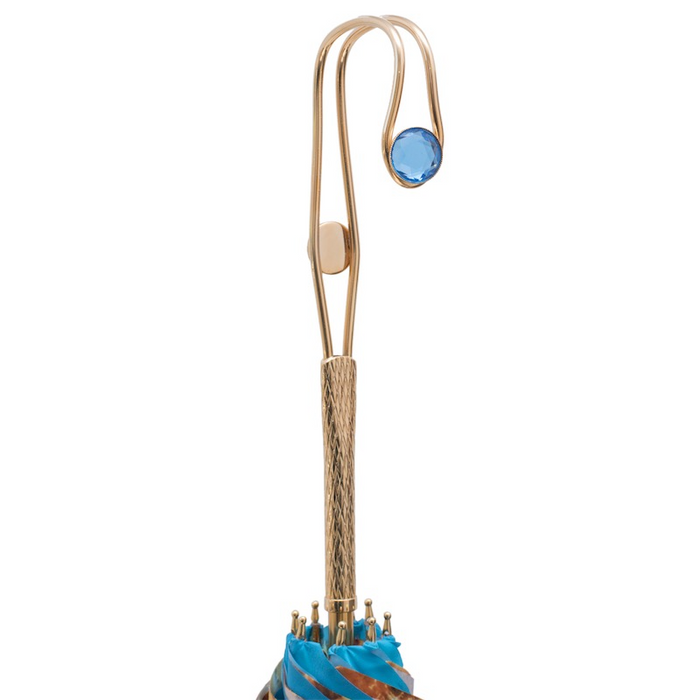 statement bright blue animal print umbrella with jewel handle 
