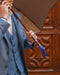 Stylish Elegant Umbrella with Blue Leather Handle and Beechwood Shaft