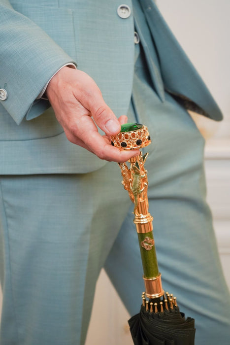 Limited Collection Exclusive Umbrella with 24K Gold-Plated Crocodile Handle