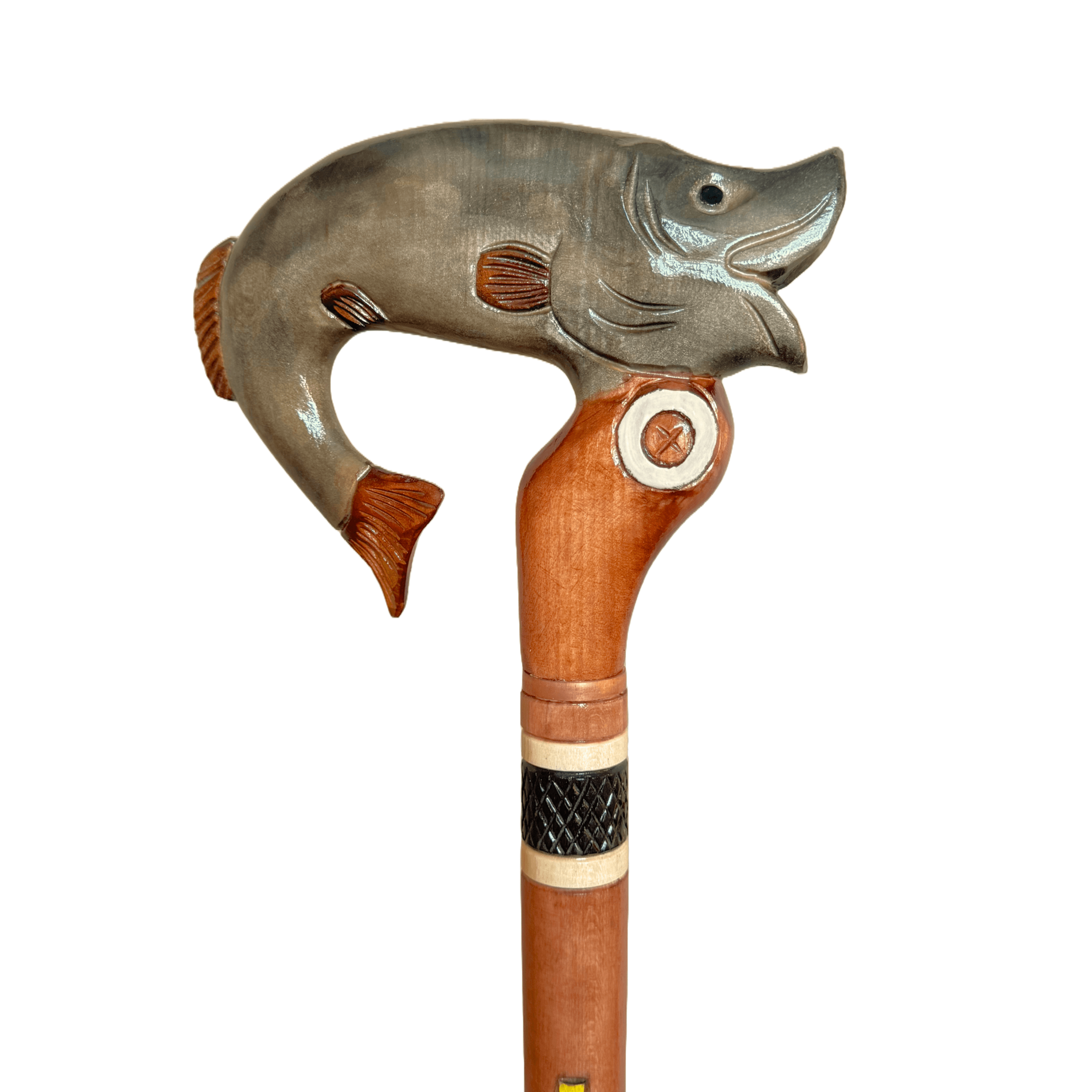 designer walking cane fishing pole Handcrafted Walking Cane with Fish Design and Fishing Motif