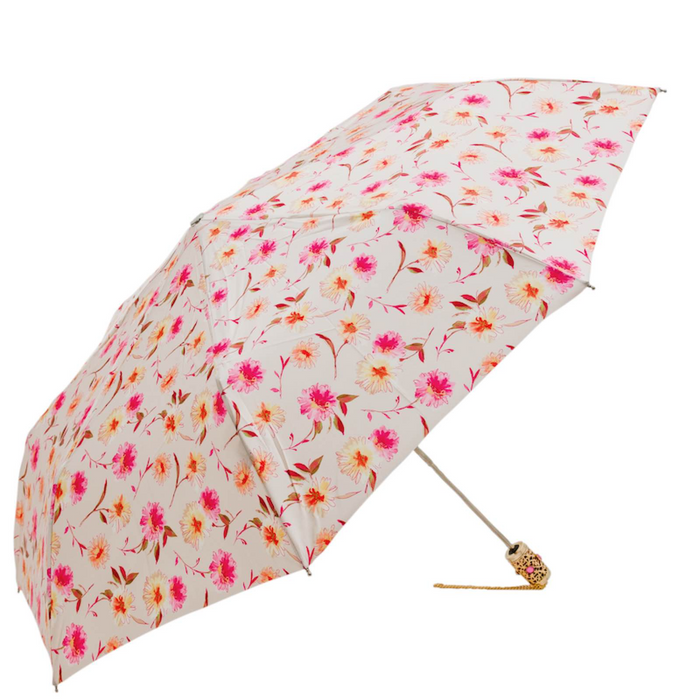 Floral White & Pink Acetate Brass Designer Umbrella