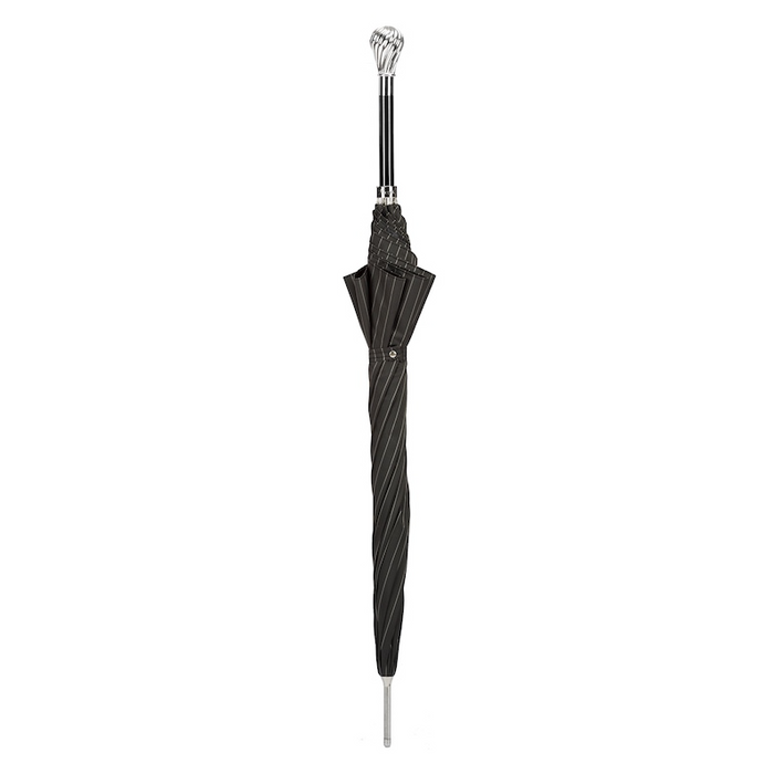 classic striped black umbrella silver knob handle