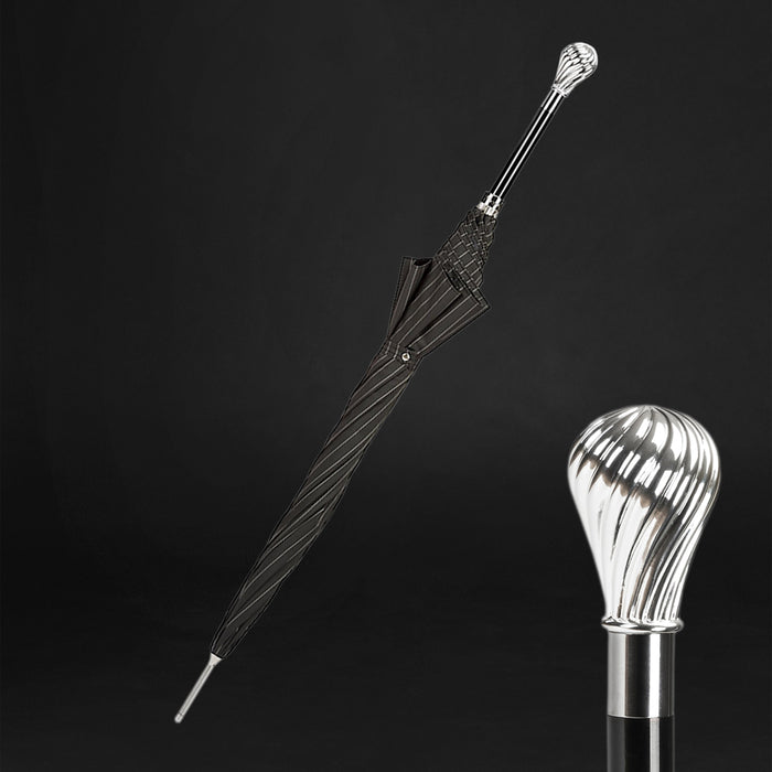 black and white striped umbrella silver handle 