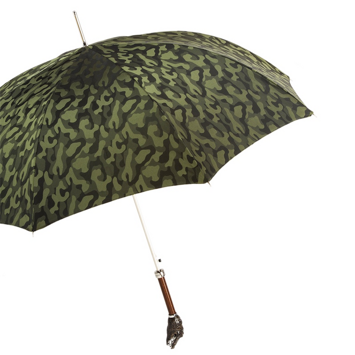 khaki camouflage umbrella with crocodile handle
