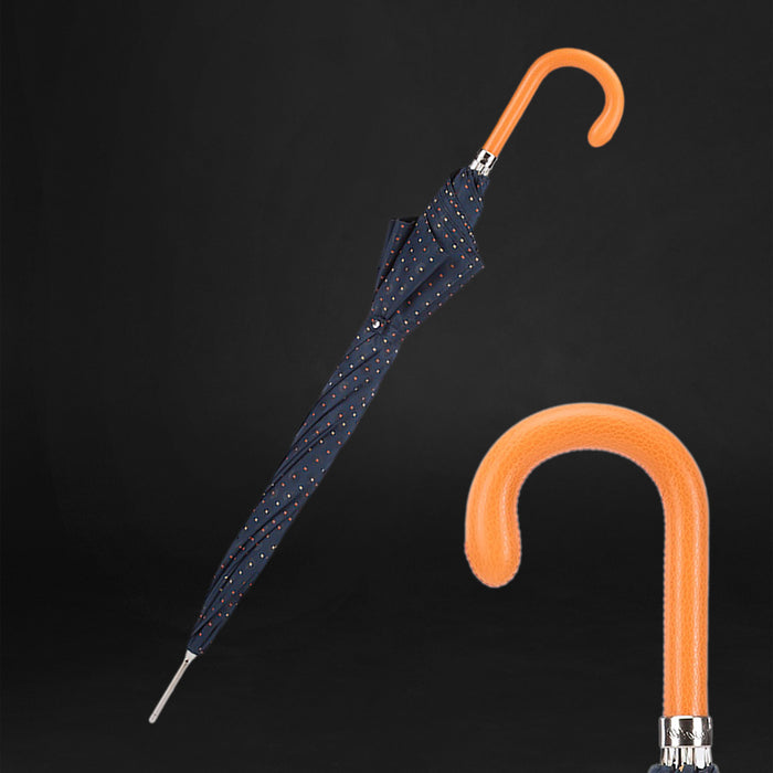 orange leather handle umbrella with tie print