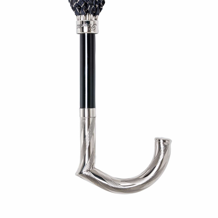 retro striped blue umbrella with silver handle 