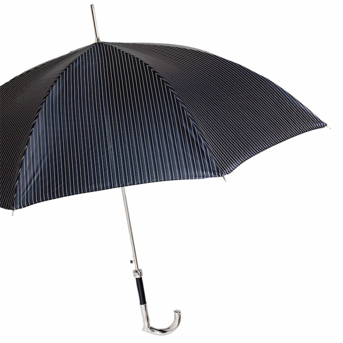 silver handle umbrella - striped blue dandy