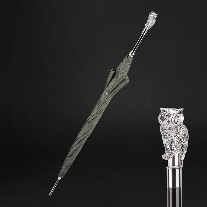 silver owl handle umbrella khaki