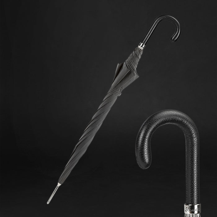grey umbrella black leather handle 