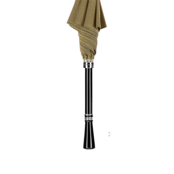 khaki umbrella with wood handle