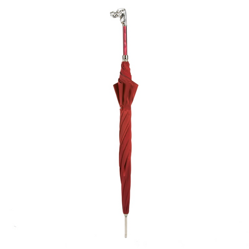 red umbrella with silver hound handle