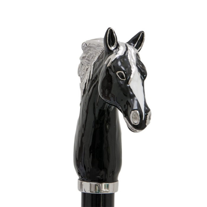 enameled brass handle umbrella black horse