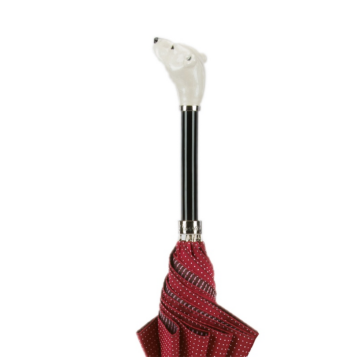 best red umbrella with white bear handle