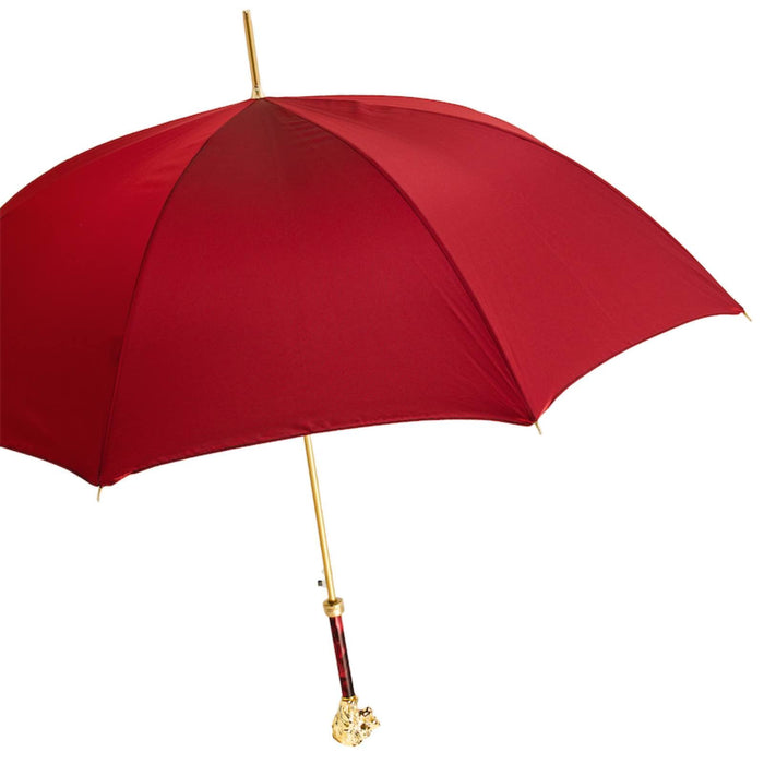 unique red men's umbrella with gold lion handle