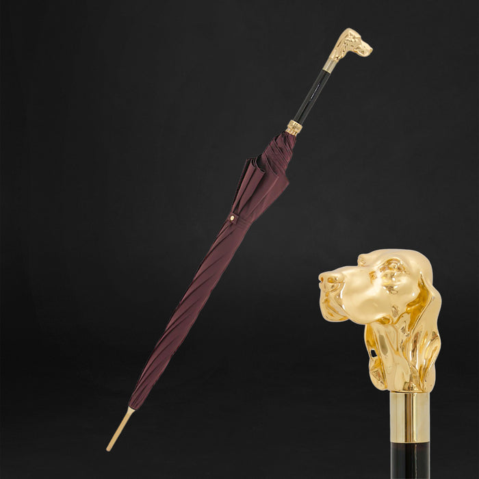 golden dog handle umbrella burgundy