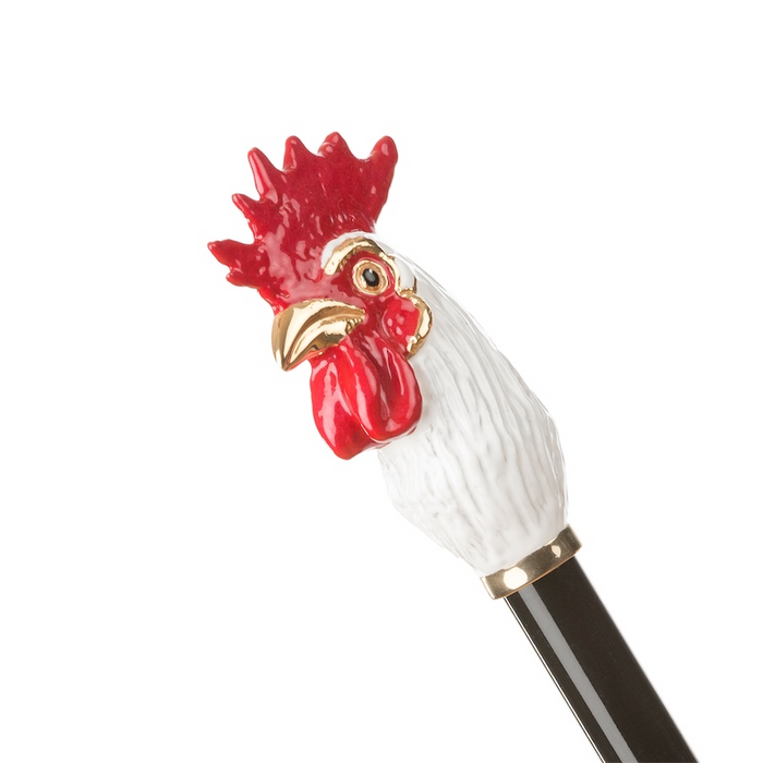 playful rooster umbrella with enameled brass handle