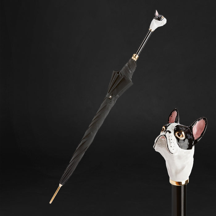 black umbrella with french bulldog handle