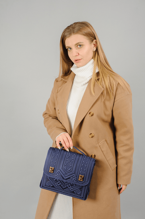 Stylish Crossbody Satchel for Women, Genuine Leather Blue Briefcase