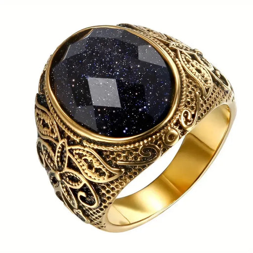 Vintage Stainless Steel Signet Ring with Glass Inlay