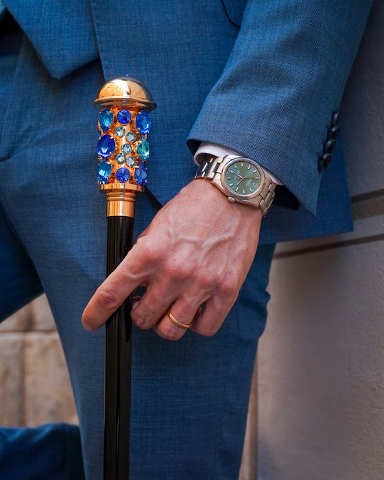 24K Gold-Plated Italian Walking Cane with Crystals – Handmade Luxury