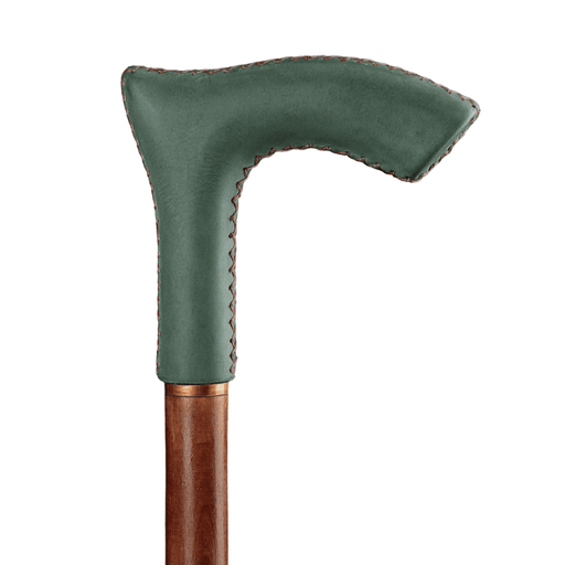 Leather Walking Stick Green - Elegant Ergonomic Design Handle