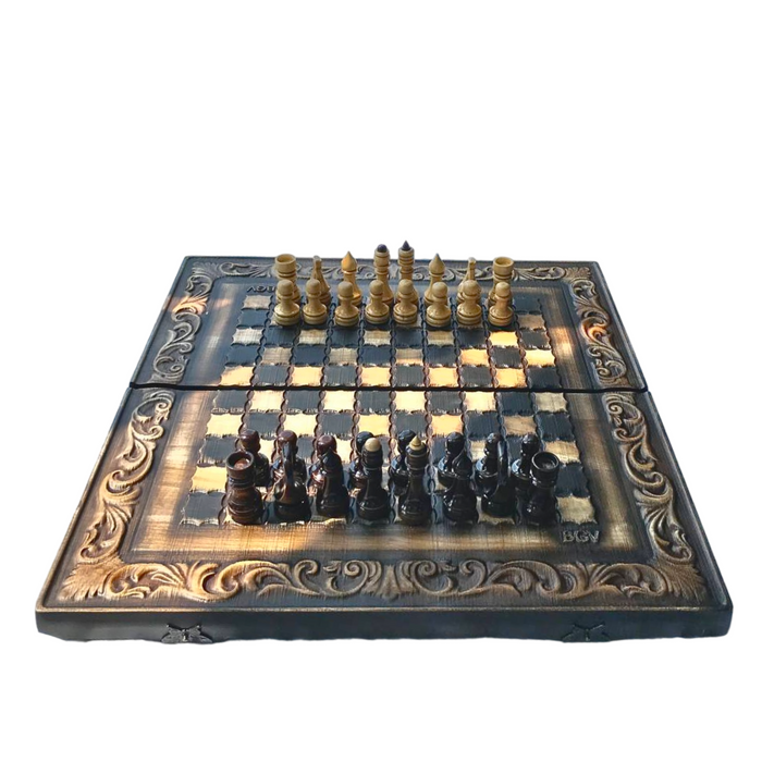 Handmade Wooden Chess Set, Checkers Set, Backgammon Board 3 In 1