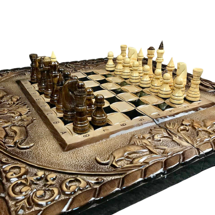 Unique wooden chess and backgammon set