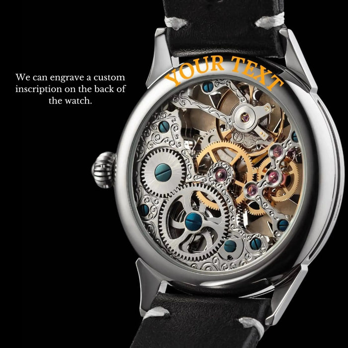 Skeleton Mechanical Watch for Men – Engraved Luxury Timepiece