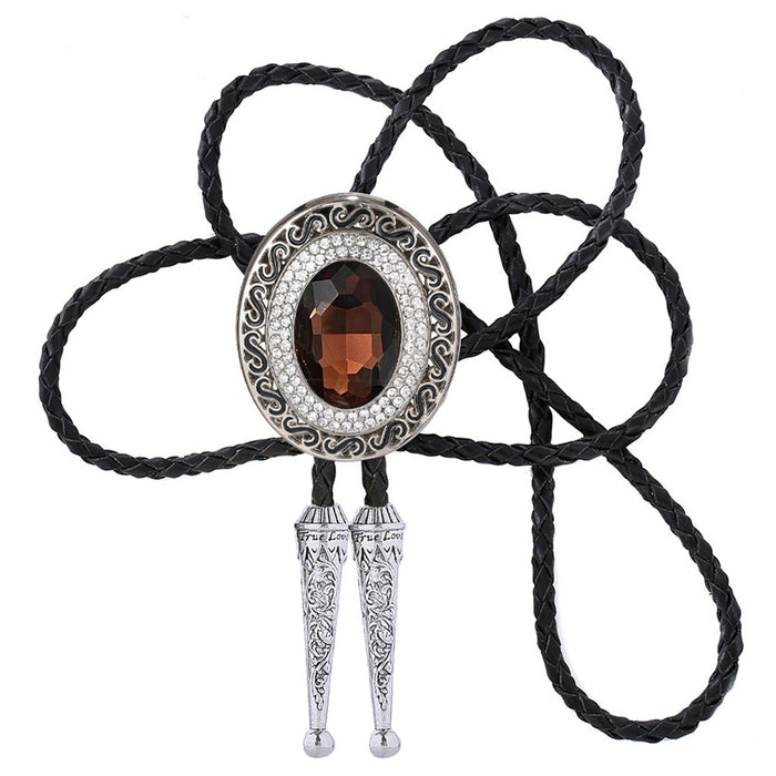 Mens Coffee Stone Glass Bolo Mens Bolo Tie For Wedding Rhinestone Tie