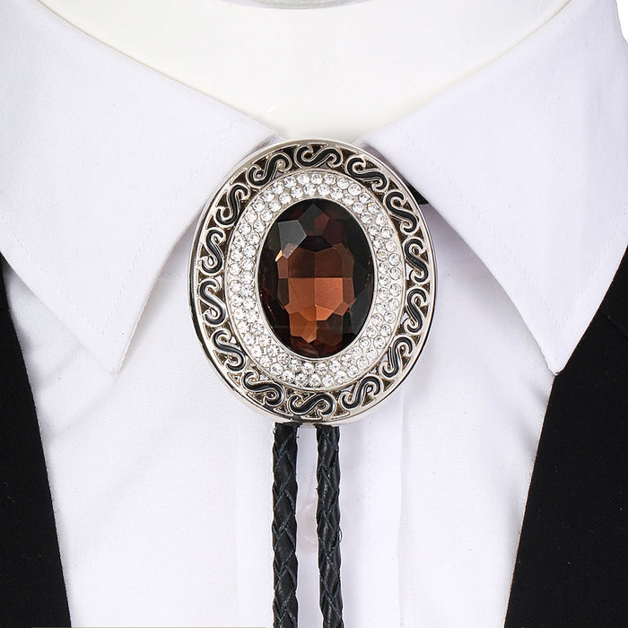 Mens Coffee Stone Glass Bolo Mens Bolo Tie For Wedding Rhinestone Tie