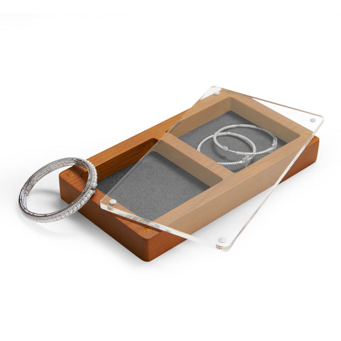 Magnetic acrylic cover wood jewelry tray
