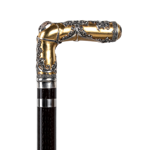 antique fancy walking stick - oak shaft, presentation cane