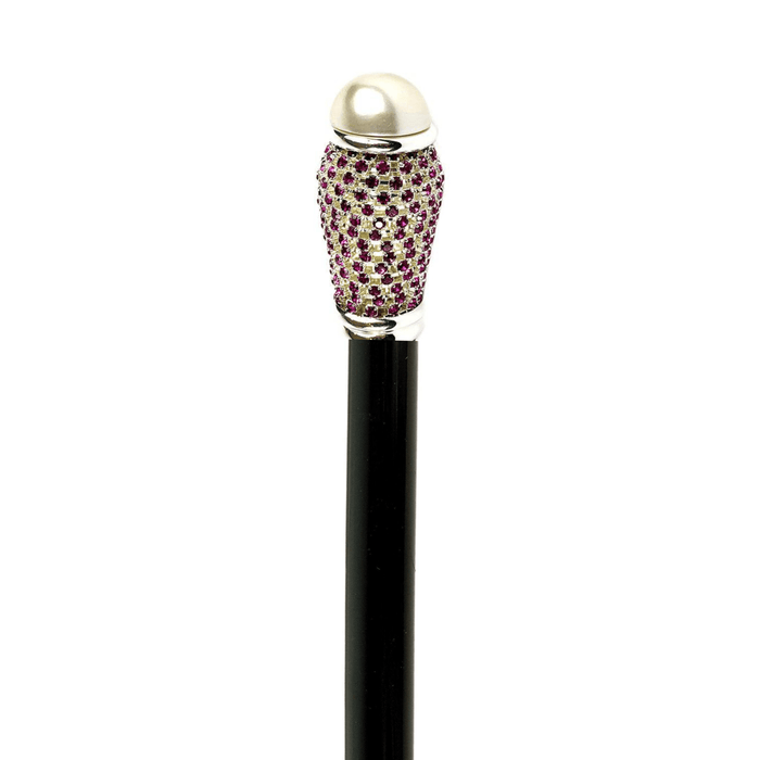 Walking Stick with Pearl and Fuchsia Color Rhinestones