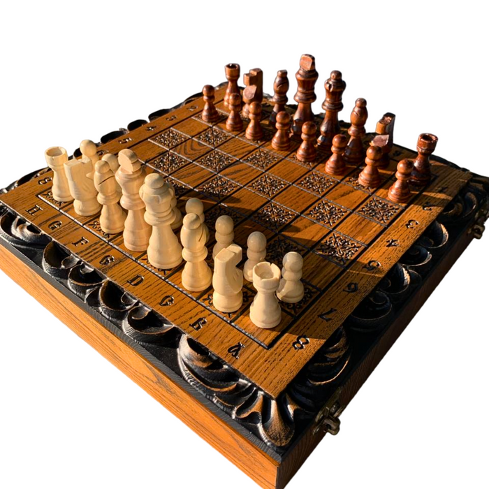 Handmade Woode Travel Chess Set, Checkers Set