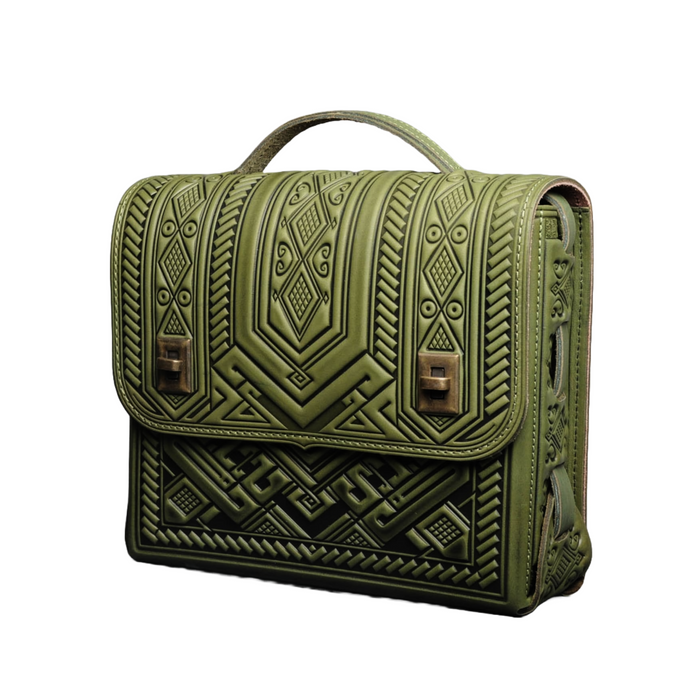Olive Leather Satchel Genuine & Embossed Crossbody, Briefcase