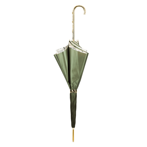 Jeweled Brass Handle Double Cloth Olive Green Umbrella