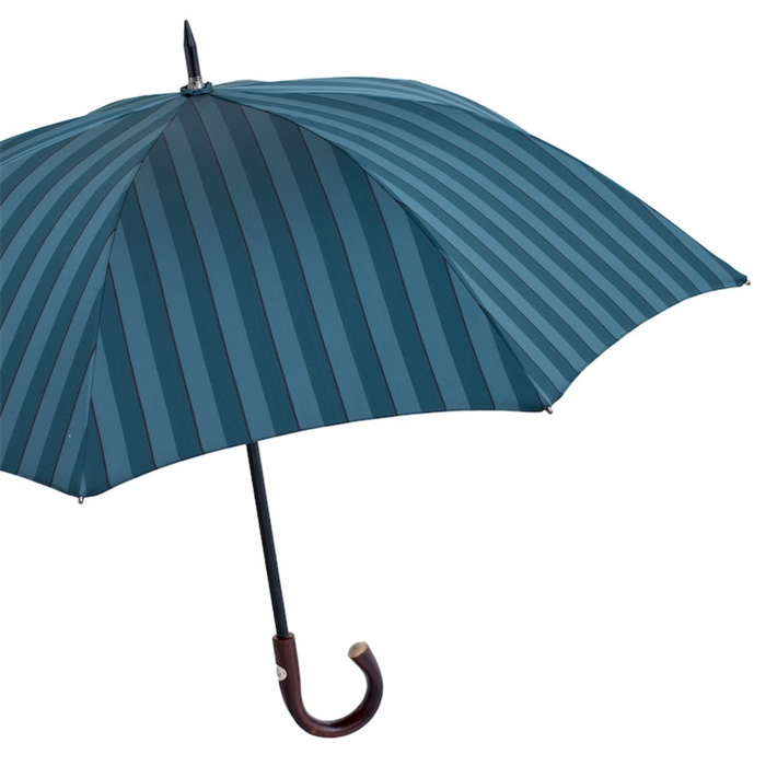 oversized striped umbrella with chestnut wood handle