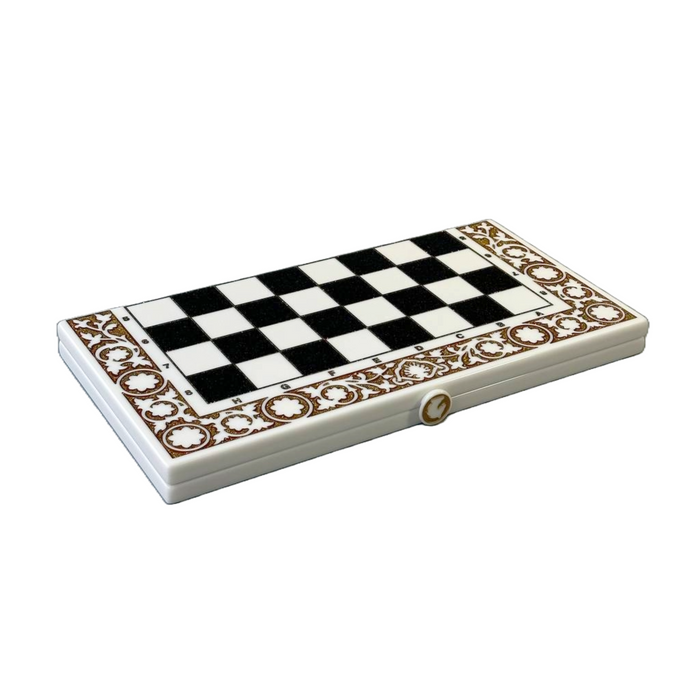 Stone Chess and Backgammon Set with White Acrylic Pieces