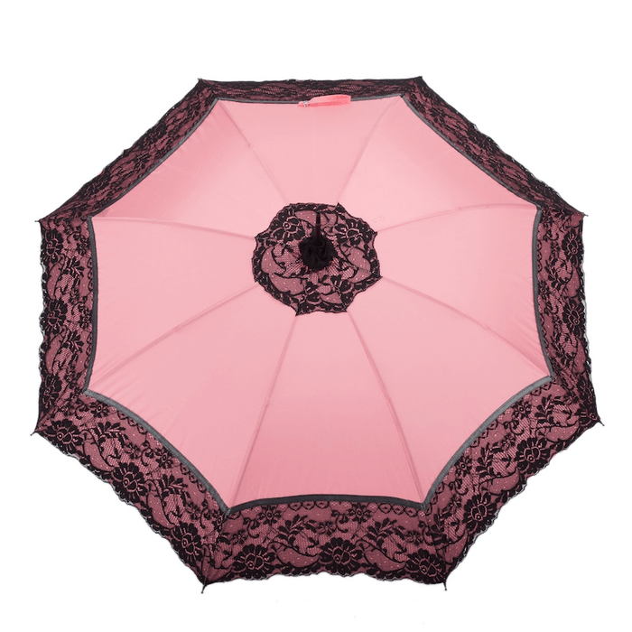 Pink Lace Leather Designer Manual Opening Parasol Women