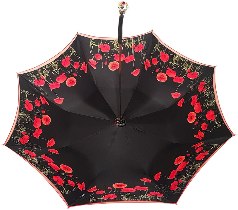 Luxurious designer umbrella with regal baroque motifs and opulent gold embroidery