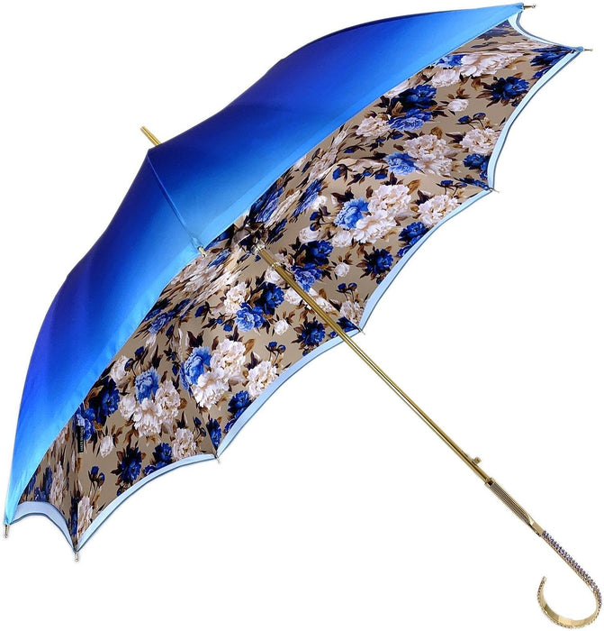 Luxury Handcrafted Blue Umbrella with Roses Interior