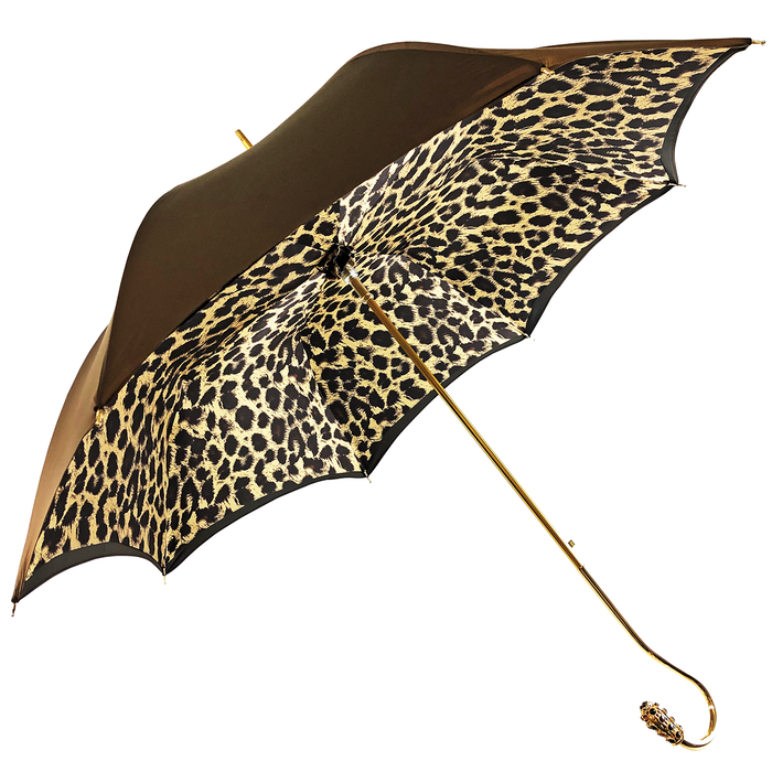 Luxurious designer umbrella crafted from Italian silk with gold-plated accents