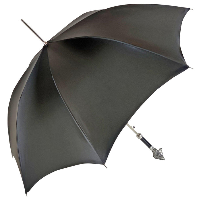 Stylish Umbrella with Silver-Plated 925 Wolf Handle and Fur Design