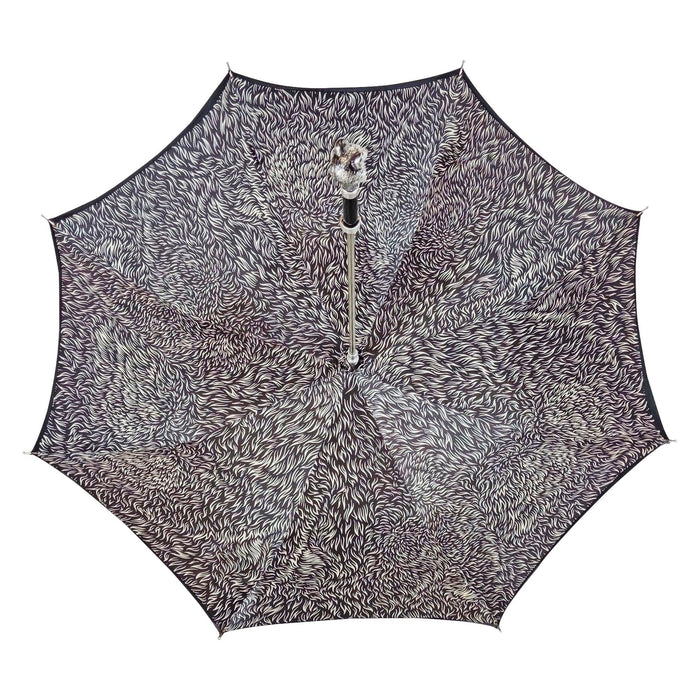 Stylish Umbrella with Silver-Plated 925 Wolf Handle and Fur Design