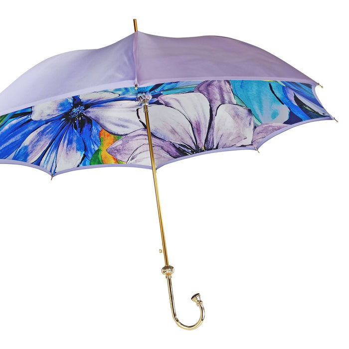 Purple Flowered Umbrella with Chic Handle