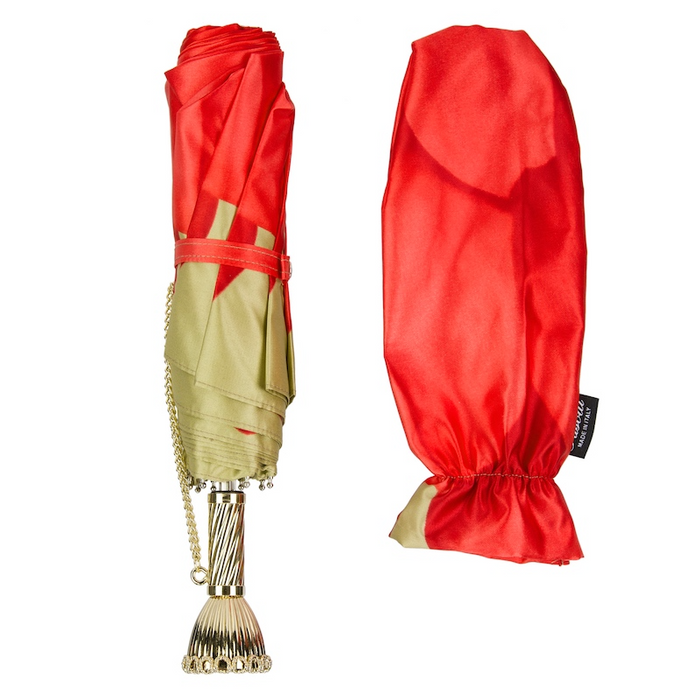 Red Dahlia Golden Brass Exclusive Folding Umbrella